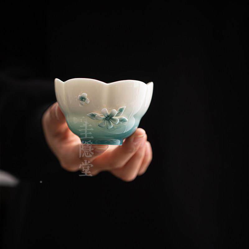 圭隐手堂工花瓣捏花陶瓷茶杯女士用主人杯品专茗杯个555888人单香