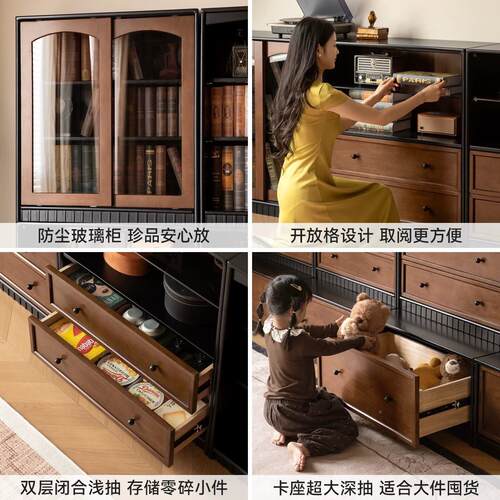 座矮书储物柜一体靠示墙书架满墙组合柜客厅C54半高展柜柜中古卡