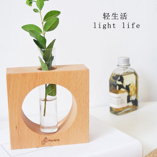 实木水培器花瓶试管创意桌面木架摆件装饰养植物插花玻璃花卉容器