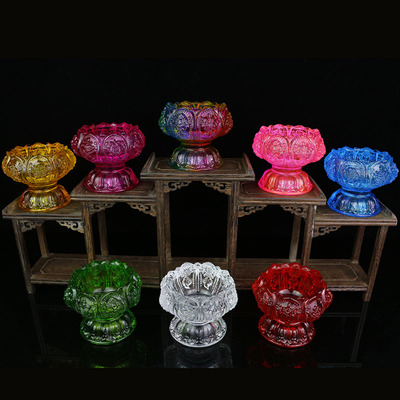 七彩琉璃烛台酥油灯座八吉祥供杯圣水杯酥油蜡烛灯架供灯长明灯
