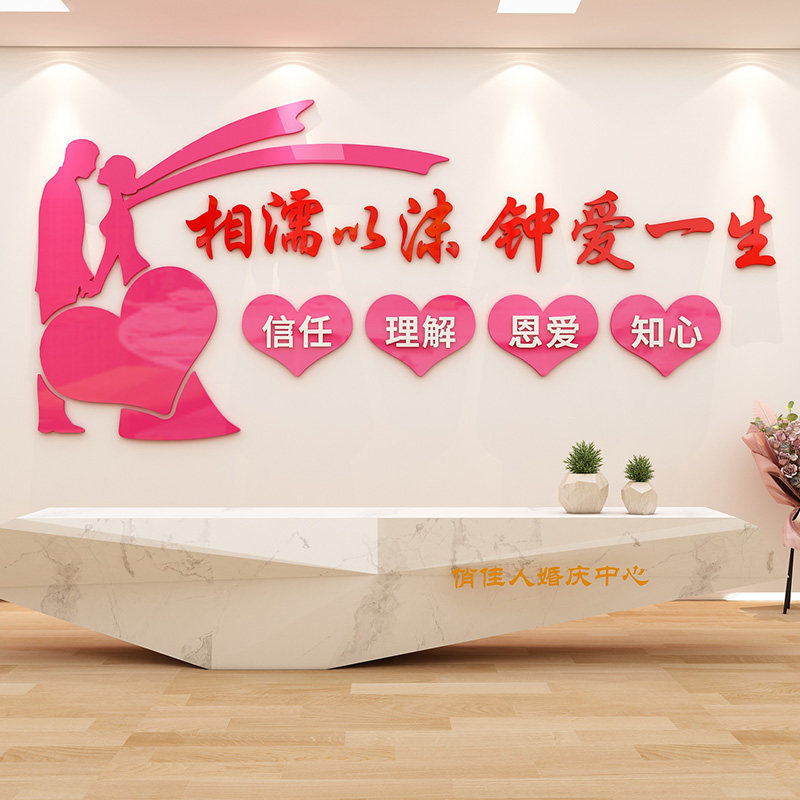 婚介所墙贴婚姻介绍中心相亲办公室文化墙面装饰照片墙布置自粘画 - 实物图