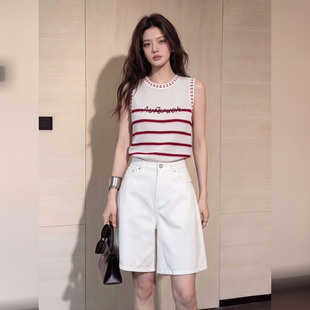 条纹针织背心女2026夏季新款无袖百搭显瘦气质套装上衣二件套套装