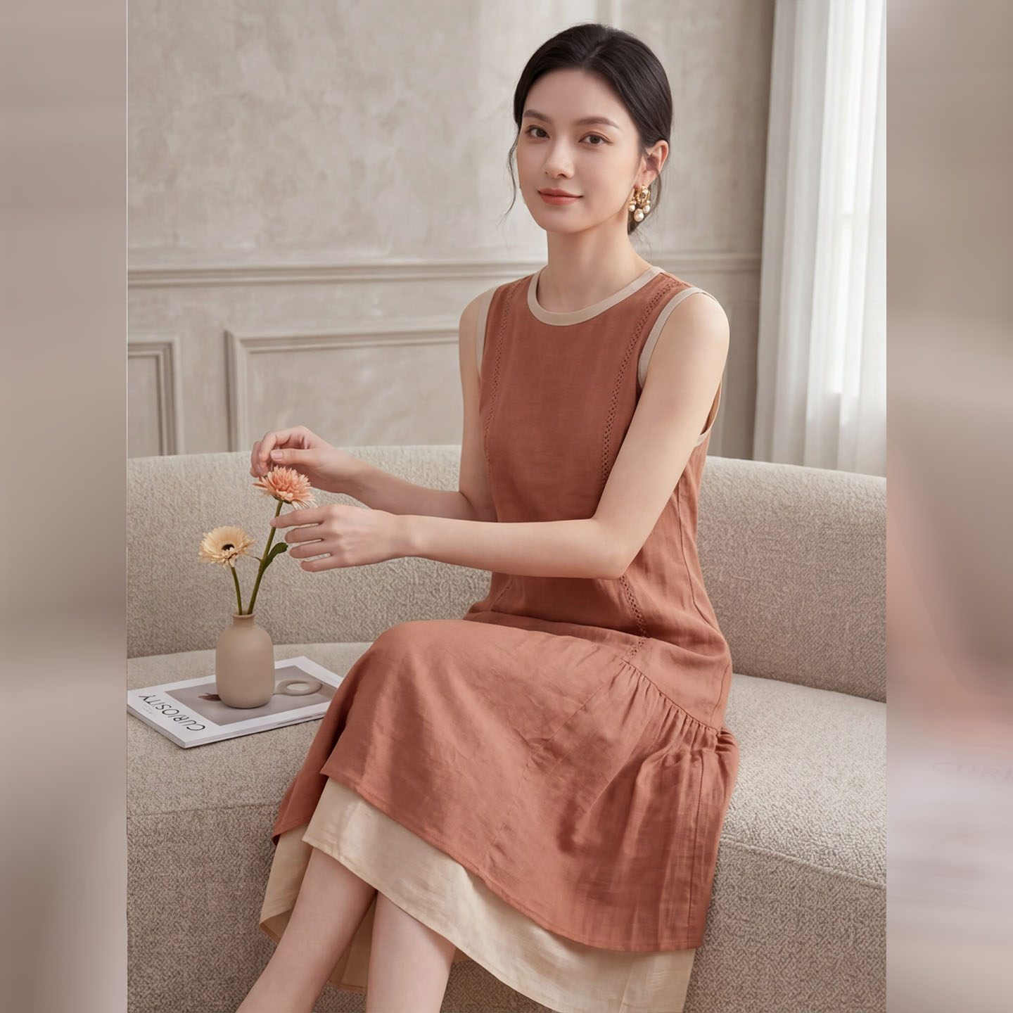 高级感简约无袖连衣裙女2026夏季新款中长款收腰显瘦气质裙文艺风