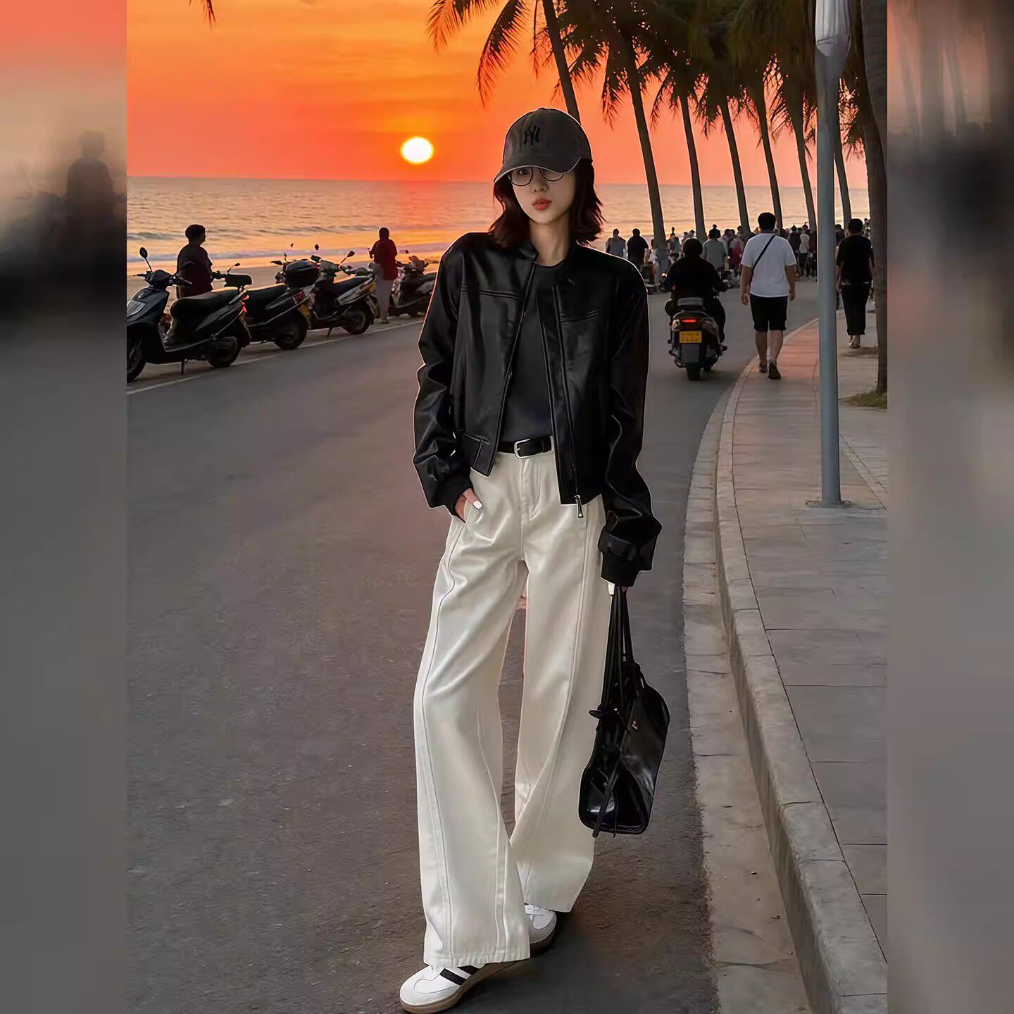 高级感皮衣外套裤子套装女2026春季新款宽松显瘦气质慵懒风两件套