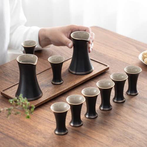 粗陶酒具套装仿古酒壶小酒盅清酒杯喝酒杯家用白酒杯分酒器礼盒装
