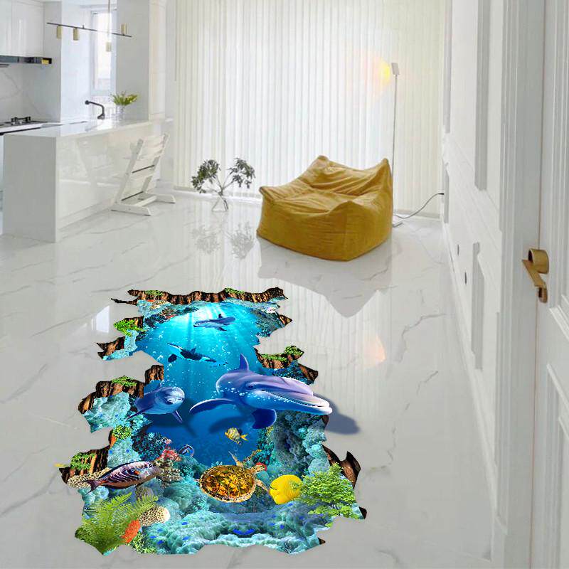3d立体地贴纸创意商场墙海洋贴纸贴画防水布置装饰耐磨简约卡通贴