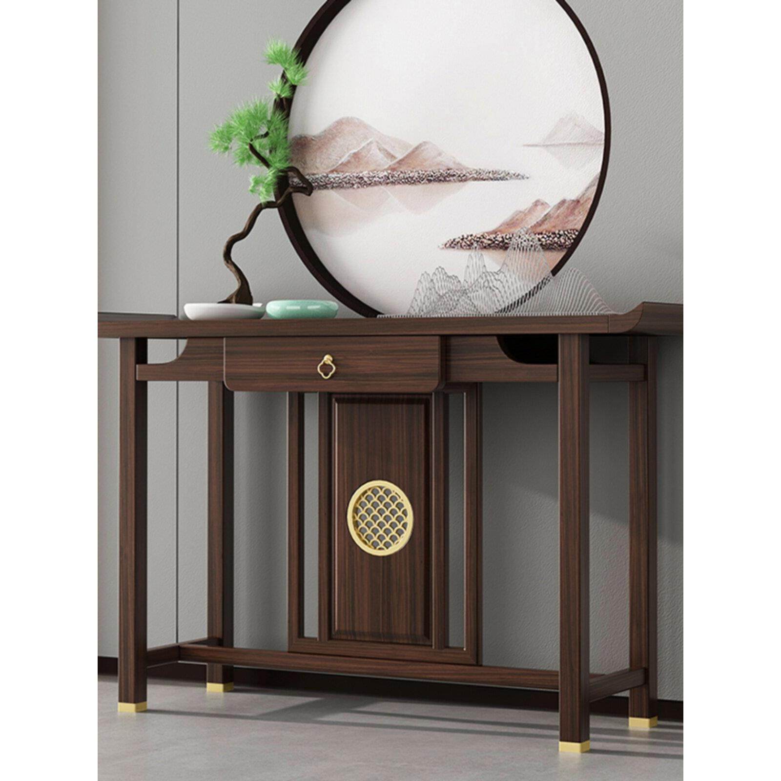 新中式乌金木玄关柜客厅隔断靠墙长条案入户玄关桌现代实木玄关台