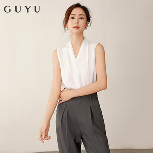 面试衬衣 内搭背心雪纺上衣西服打底衫 高级感V领白衬衫 女春夏西装