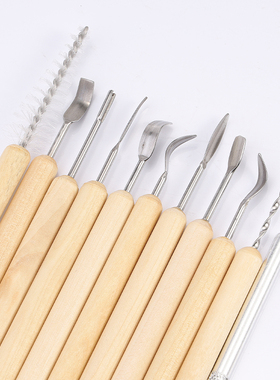 趣陶艺泥塑工具镭丝刀11件套 雕塑 手工 diy肌理刷 陶艺工具套装