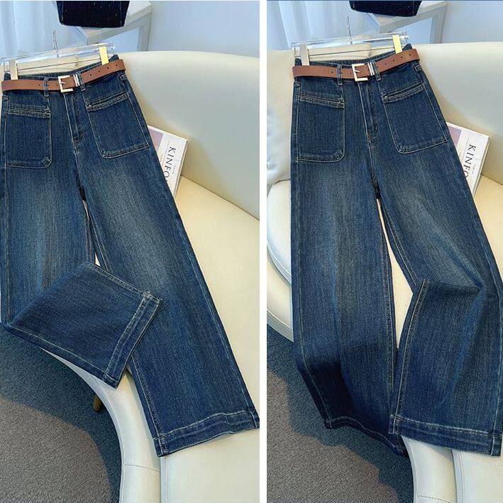 2026年春秋2-300斤大码美式复古高腰阔腿牛仔裤女胖MM新款直筒裤