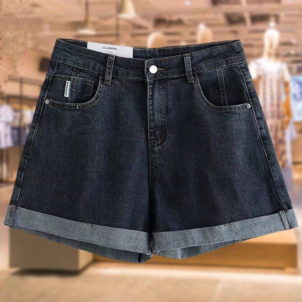 加肥加大码A型短裤女宽松卷边2022夏装新款年轻妈妈装宽松牛仔裤