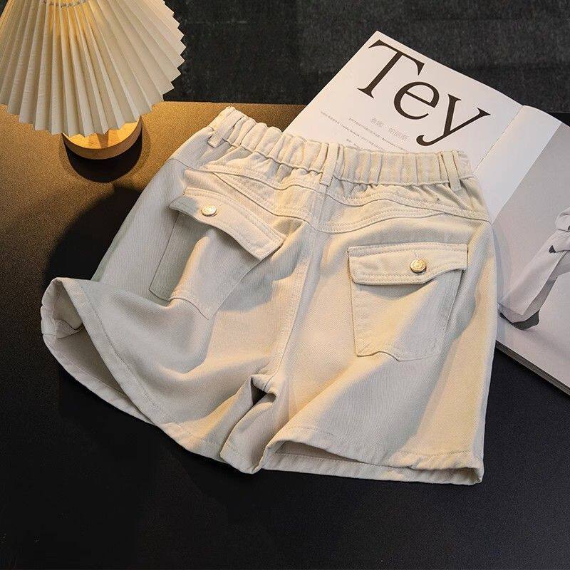 复古牛仔短裤女夏薄款200斤新款小个子显瘦a版松紧腰阔腿工装热裤