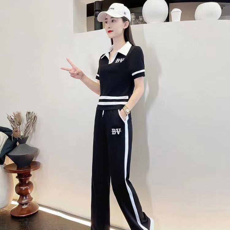 加肥加大码休闲运动服套装女2024夏季新款胖mm遮肚子显瘦两件套潮