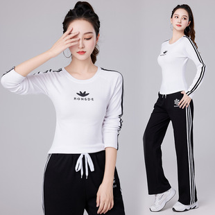 2026新款秋季运动套装t恤上衣长袖罗纹棉杨丽萍广场舞服装女舞蹈