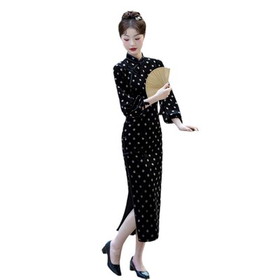 2026新款文艺复古气质日常老上海丝绒波点旗袍旧事民国风修身