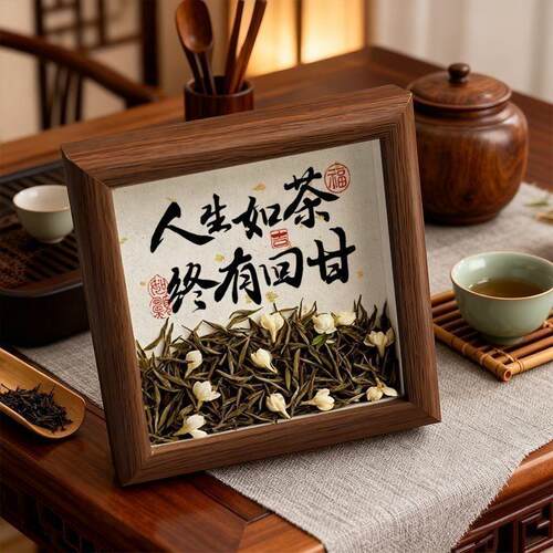 人生如茶终有回甘书法茶叶相框