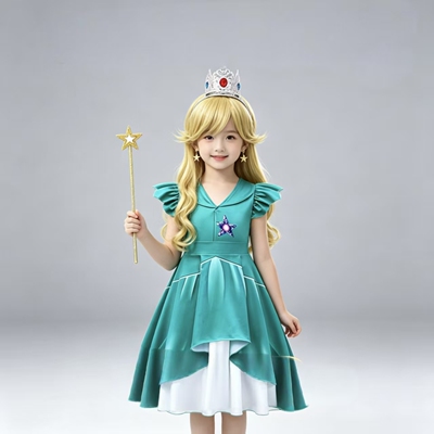 超级马里奥银河大电影罗莎塔cos服装Rosalina公主碧姬儿童连衣裙