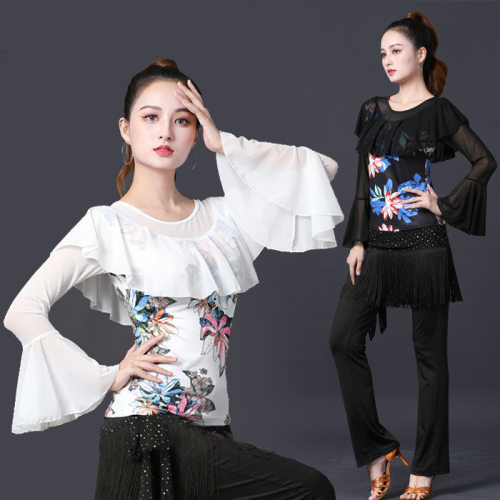 2026新款广场舞服装喇叭袖上衣拉丁舞服成人女国标摩登舞跳舞衣华