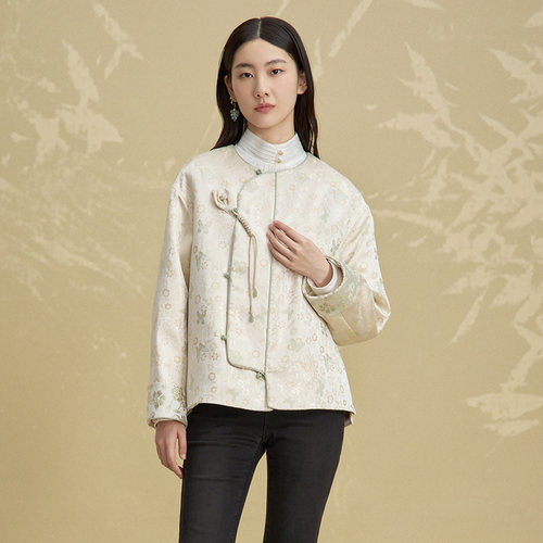 桑蚕丝新中式国风印花优雅女棉服