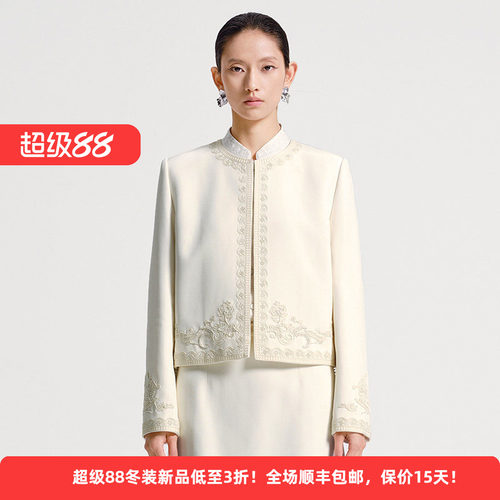 绵羊毛蚕丝新中式国风女毛呢外套