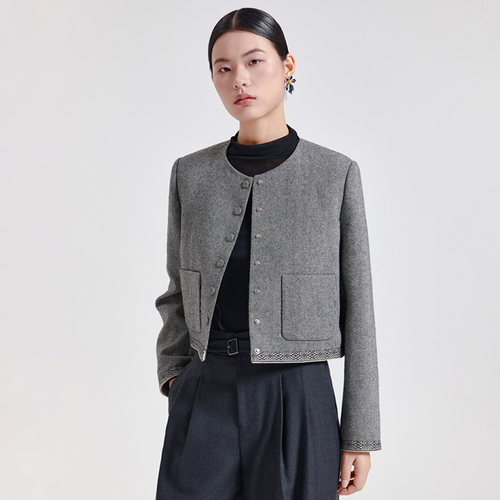 绵羊毛百搭简约短外套女休闲外套