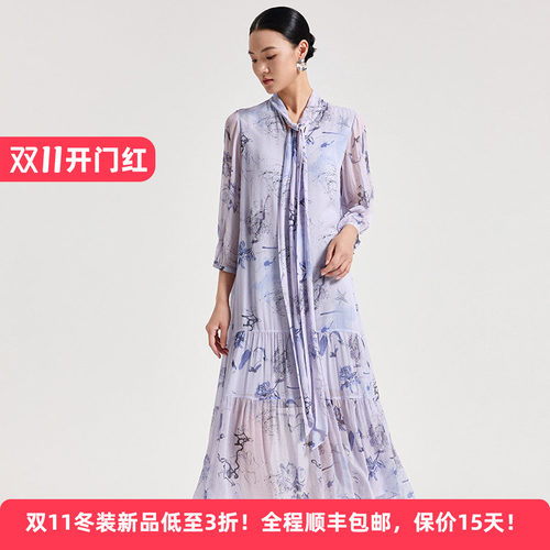 迪凯春夏国风印花显瘦优雅连衣裙