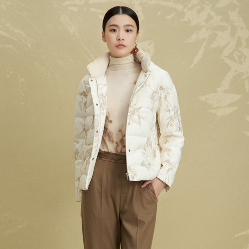 白鹅绒新中式国风印花女装羽绒服
