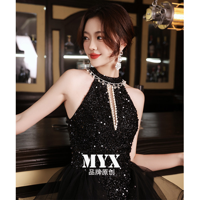 黑色小晚礼服女轻婚纱宴会高端气质亮片轻奢小众名媛高级感连衣裙