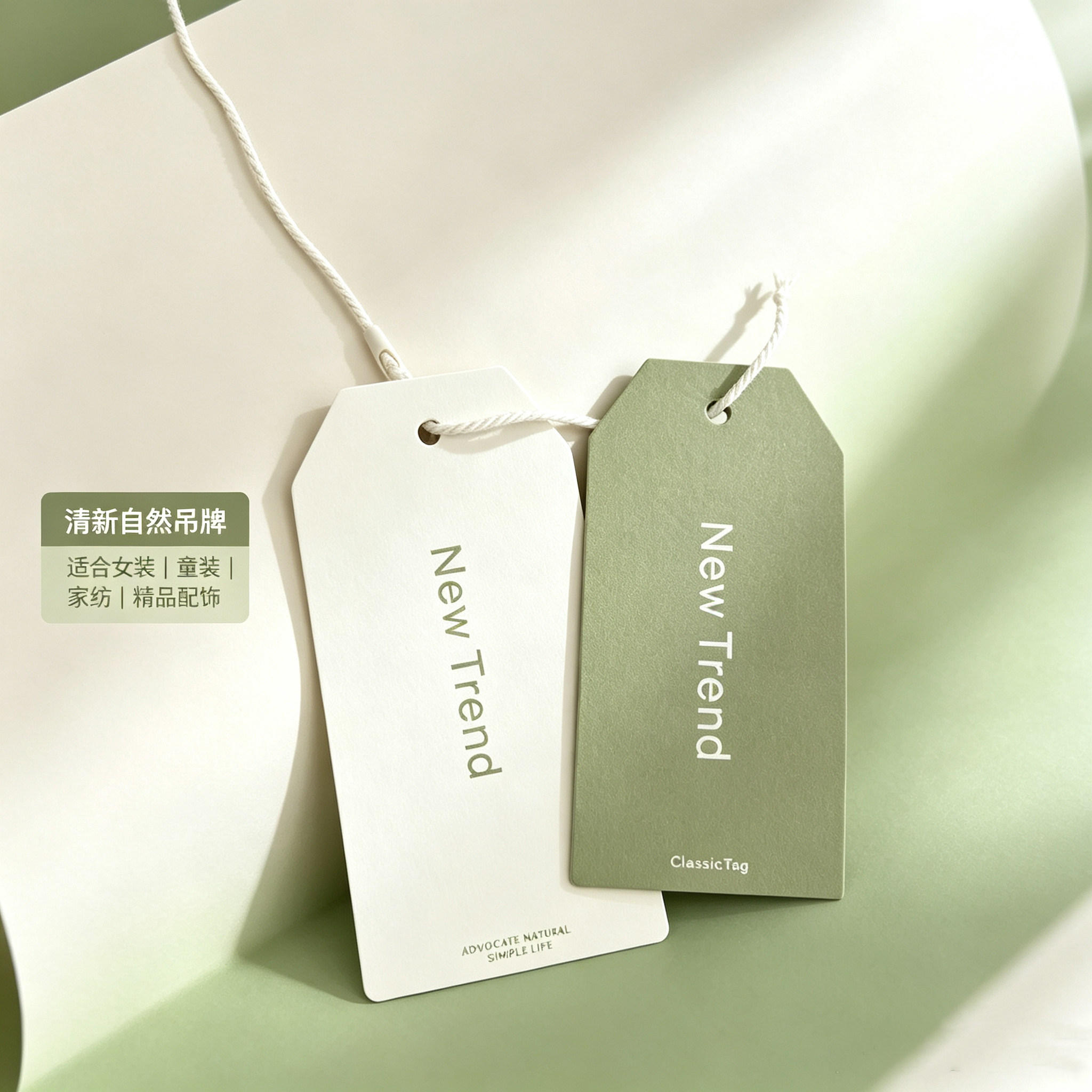 简约高级吊牌现货服饰绿色字母文艺吊牌定制订做通用服装标签吊卡