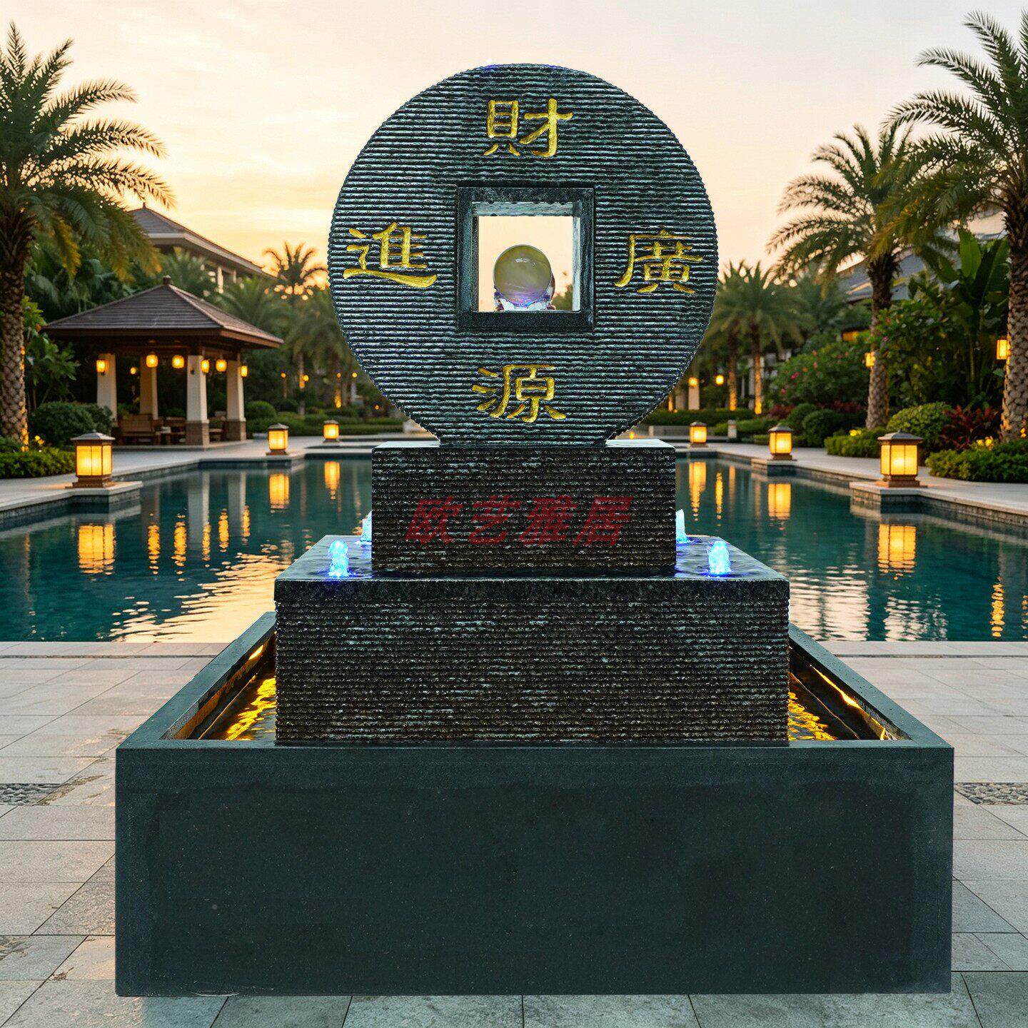 户外鱼圆招形池成KDW品循环流水财进宝景观造景公招司庭院门口财