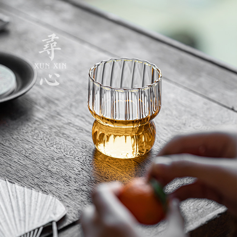 寻心圆形玻璃绿茶杯家用高颜值加厚耐热水杯夏季女款牛奶果汁杯子图片