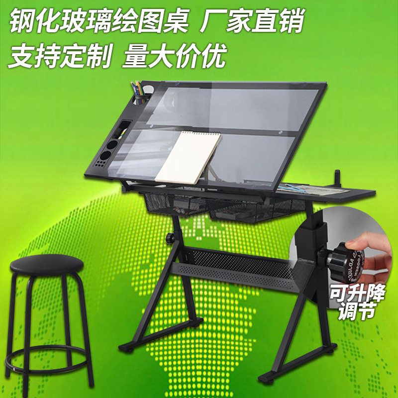绘图桌可升降手摇设计工程师工作台学生专业美术桌外贸木质绘画桌图片