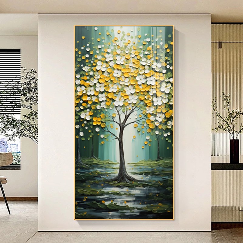 入户门玄关装饰画抽象发财树走廊过道挂画大树森林风景墙餐厅壁画