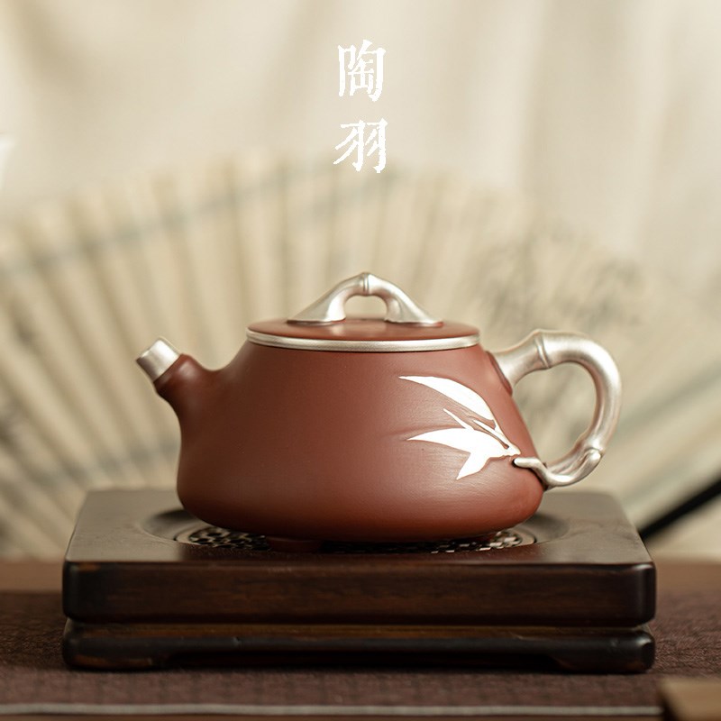 紫砂鎏银节节高升壶陶瓷家用泡茶壶单壶大号冲茶器功夫茶具茶盏