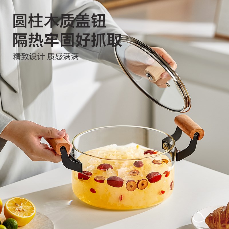 玻璃煮锅高硼硅玻璃炖锅明火耐高温透明家用锅炖汤泡面电陶炉专用