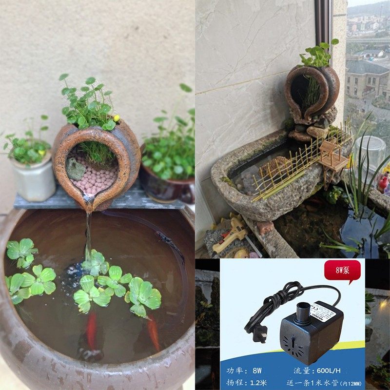 仿陶罐流水口水幕墙流水罐庭院鱼池水景田园几何玻璃钢喷泉摆件