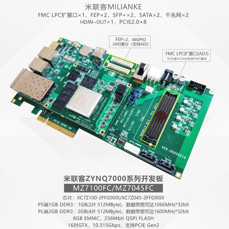 MZ7100FC XILINX Zynq开发板ARM FPGA7100 7045FMC LPC扩展图片