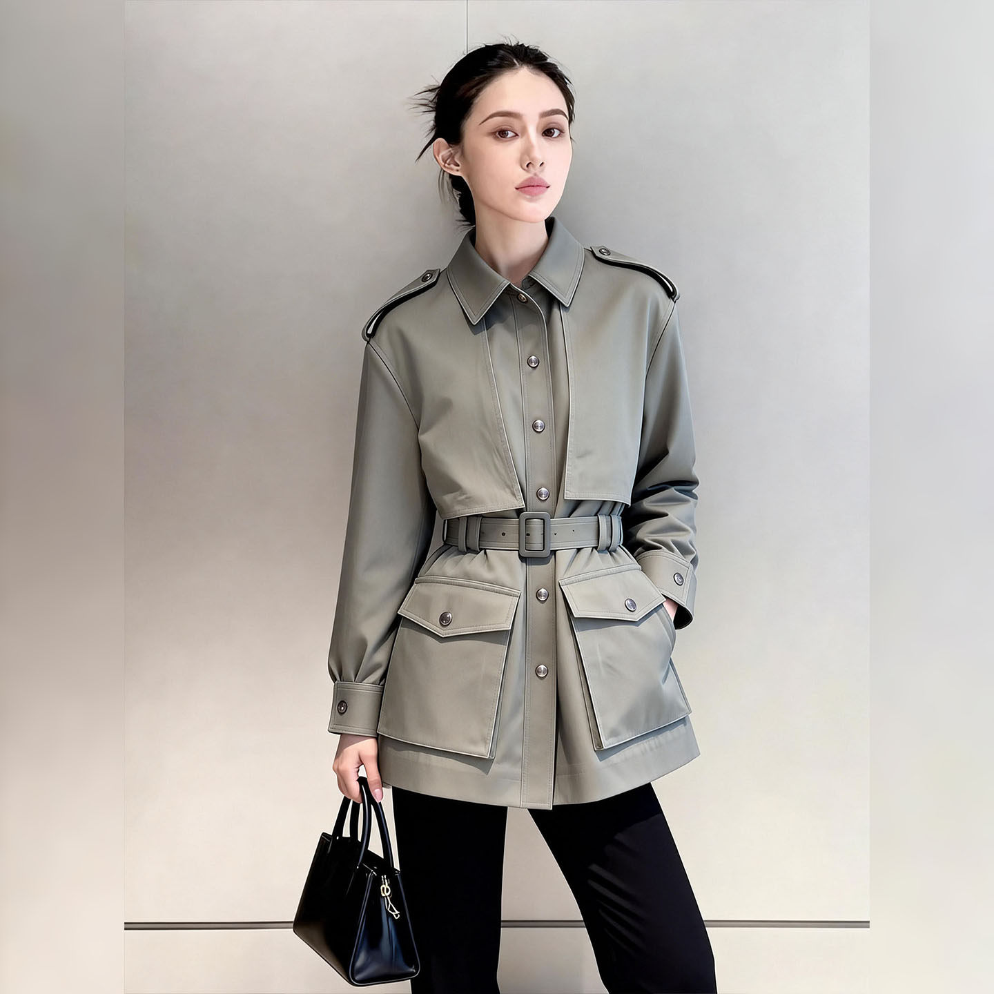 冷淡系独特别致巨好看橄榄绿风衣外套2026新款韩系早春小个子上衣