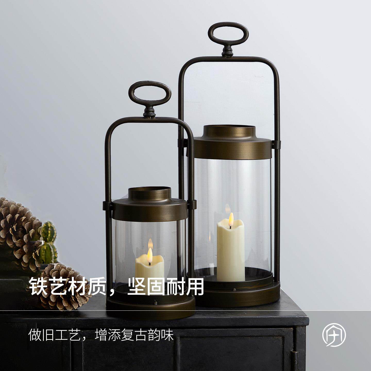 店业风铁艺玻工璃烛台复古饰家居HZ202601摆件咖啡民宿家用浪漫装