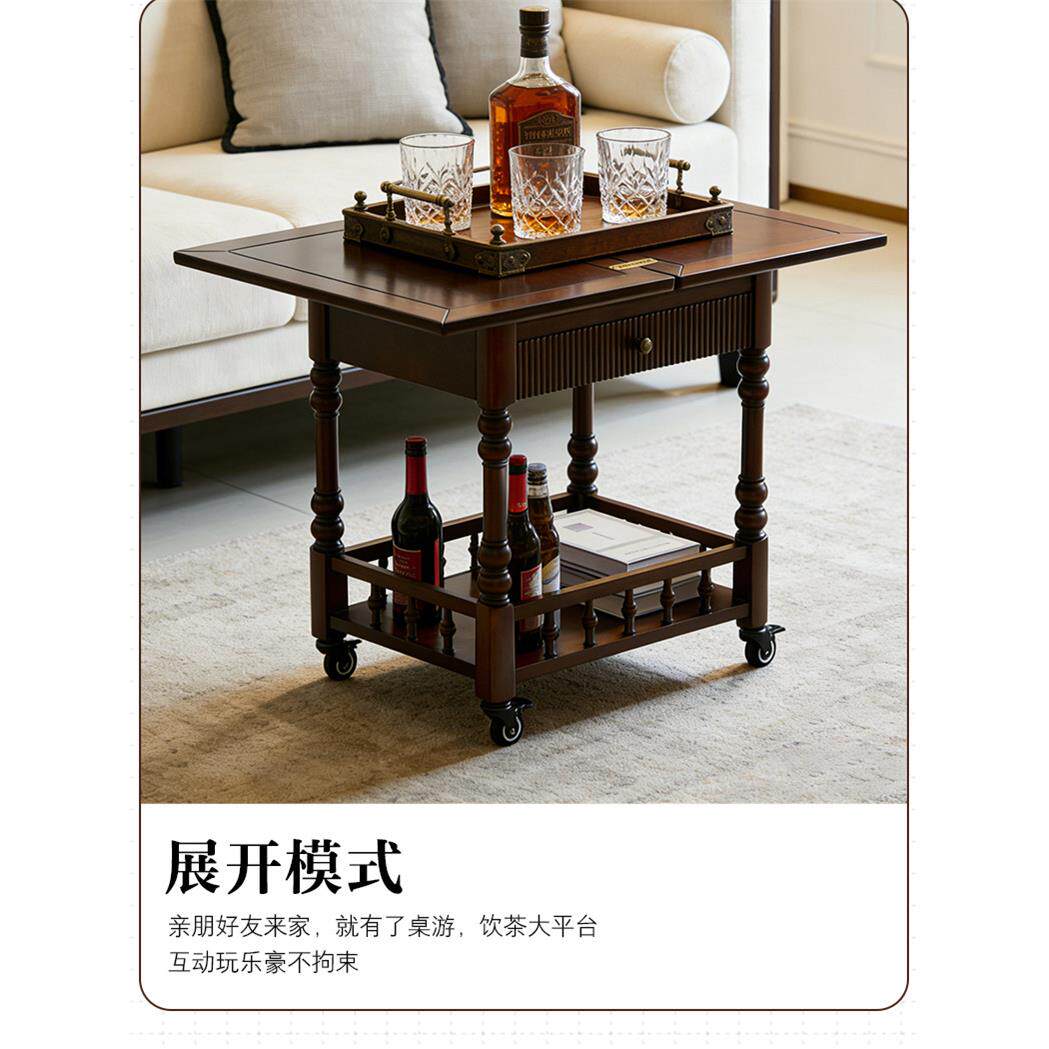 美式几复古移动边小推车客厅发边柜带轮拓展移动储全物沙置物架茶