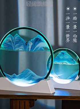 爆款3D流沙画小夜灯摆件新款轻奢发光动态沙漏灯立体解压台灯