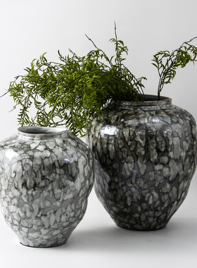 复古怀旧新中式侘寂花瓶样板间大摆件落地器售楼处装饰陶瓷罐风花