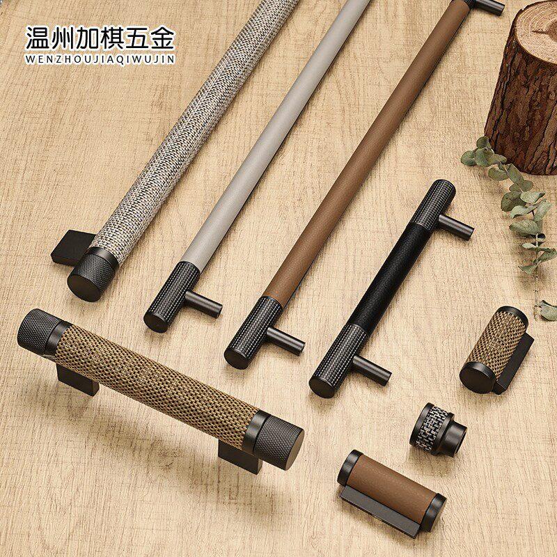 橱柜门把手现简约金色橱柜衣柜柜门圆棒滚花雕花铝合金抽屉拉手