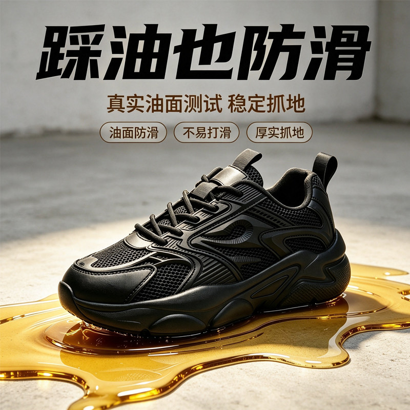 御厨盾餐饮厨师鞋防滑防水防油透气防臭专用黑色休闲后厨厨春季