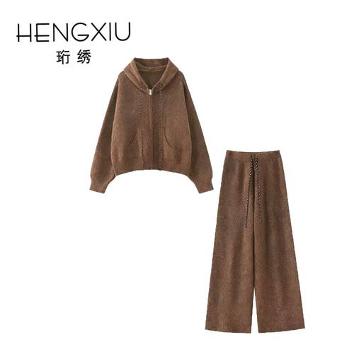 「艾薇严选」珩绣运动休闲套装女秋冬慵懒感上衣两件套JS-250858