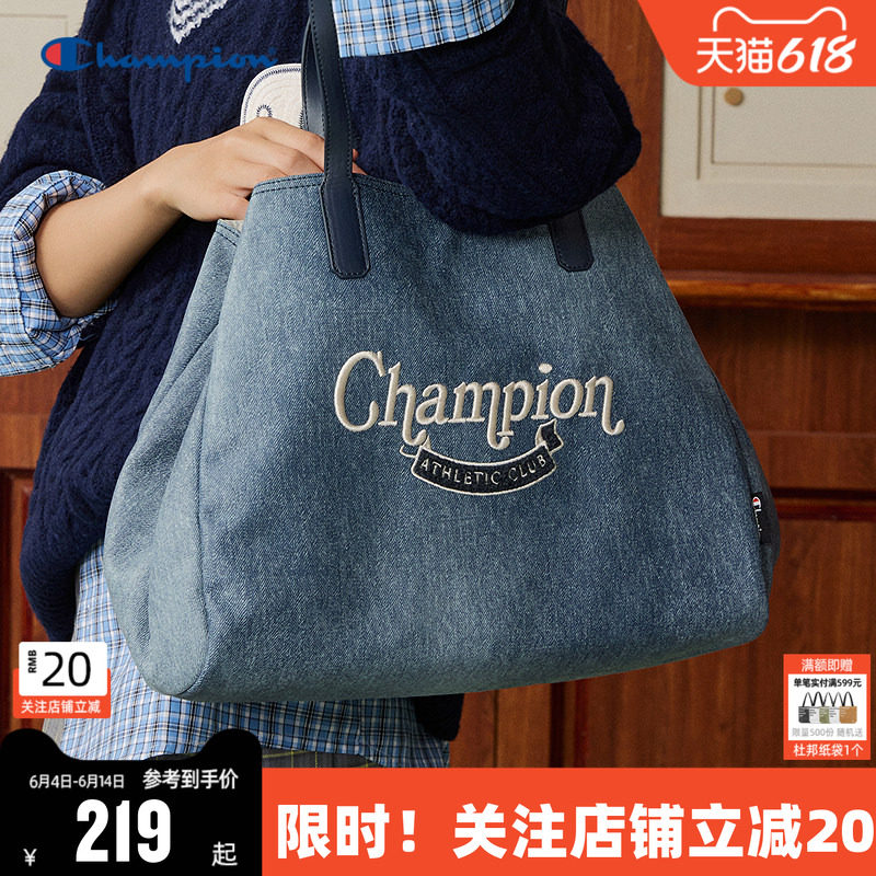 Champion冠军单肩包新款长手柄女复古帆布托特包大容量通勤背包夏