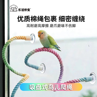 鹦鹉吸盘棉绳玻璃站杆攀爬解闷鸟玩具互动娱乐随意弯曲站杆舒适