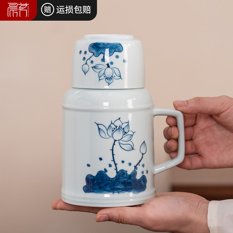 小暖壶家用复古带盖陶瓷水壶个人专用老式热水瓶办公室茶壶焖茶杯