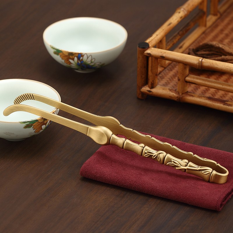 功夫茶夹子黄铜泡茶工具茶叶夹子洗茶杯镊子茶道六君子茶具配件