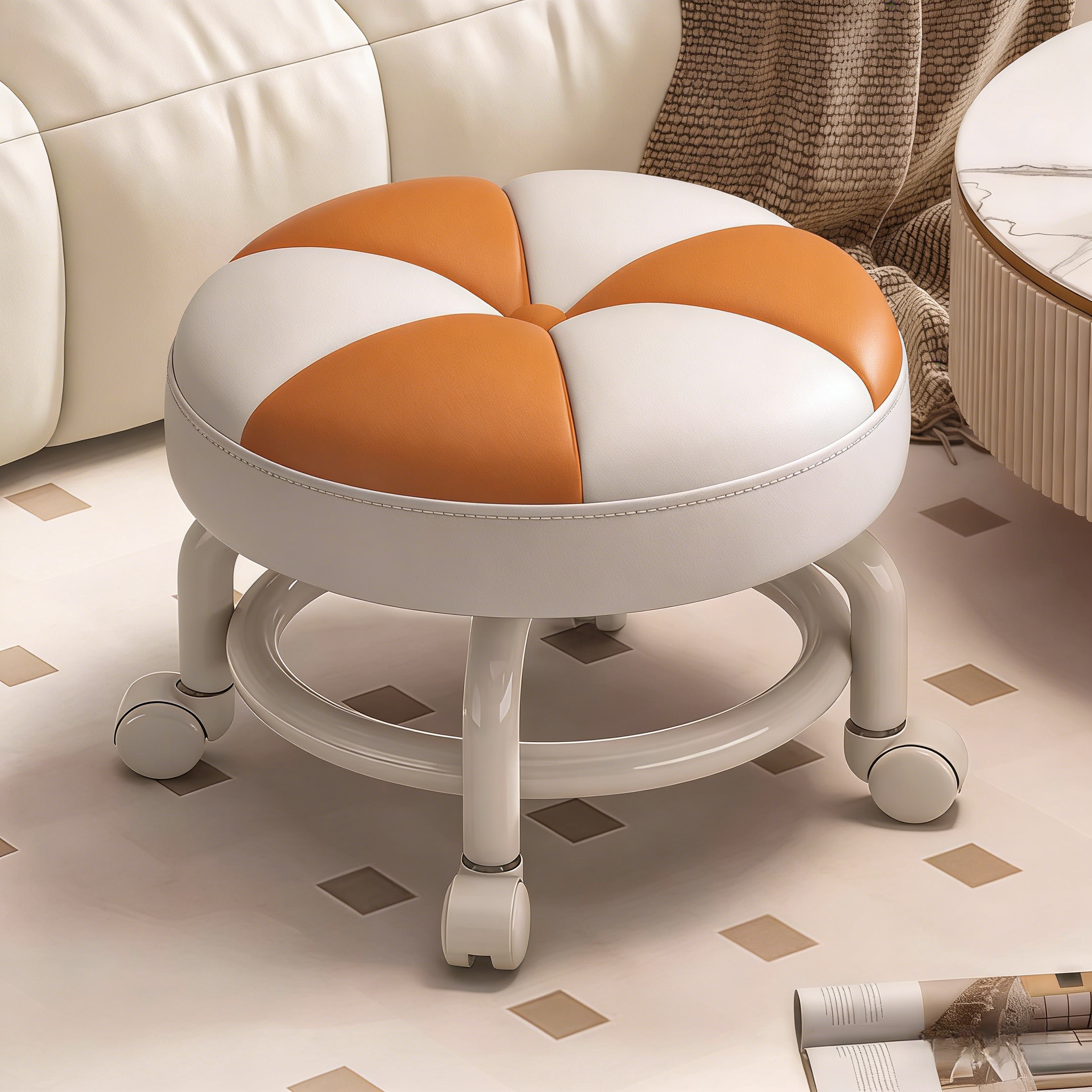 万向轮家用小凳子滑轮矮凳带娃神器儿童带滑轮板凳懒人圆凳靠背椅